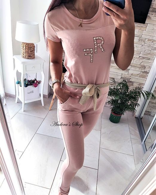 Puudriroosa jumpsuit vööga