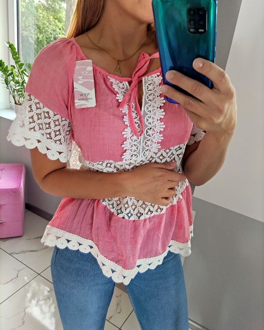 Valge pitsiga õmmeldud õhuline pluus🍭Värvivalik!