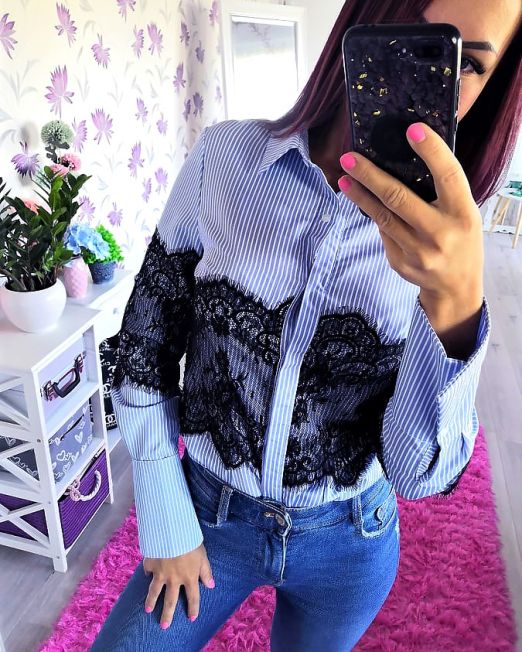 Pitsiga õmmeldud triiksärk (triibuline)🌸 - iluveaga!